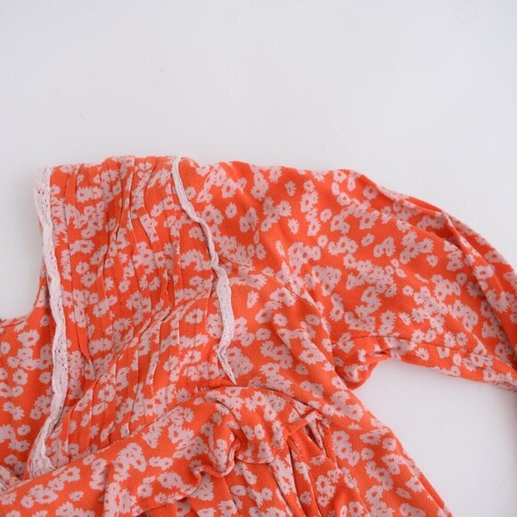 Free People  Like You Best Orange Flora Long Sleeve Mini Dress M - Picture 8 of 12